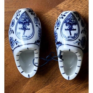 Delft Blue Miniature Dutch Clogs Glazed Ceramic (Pair)